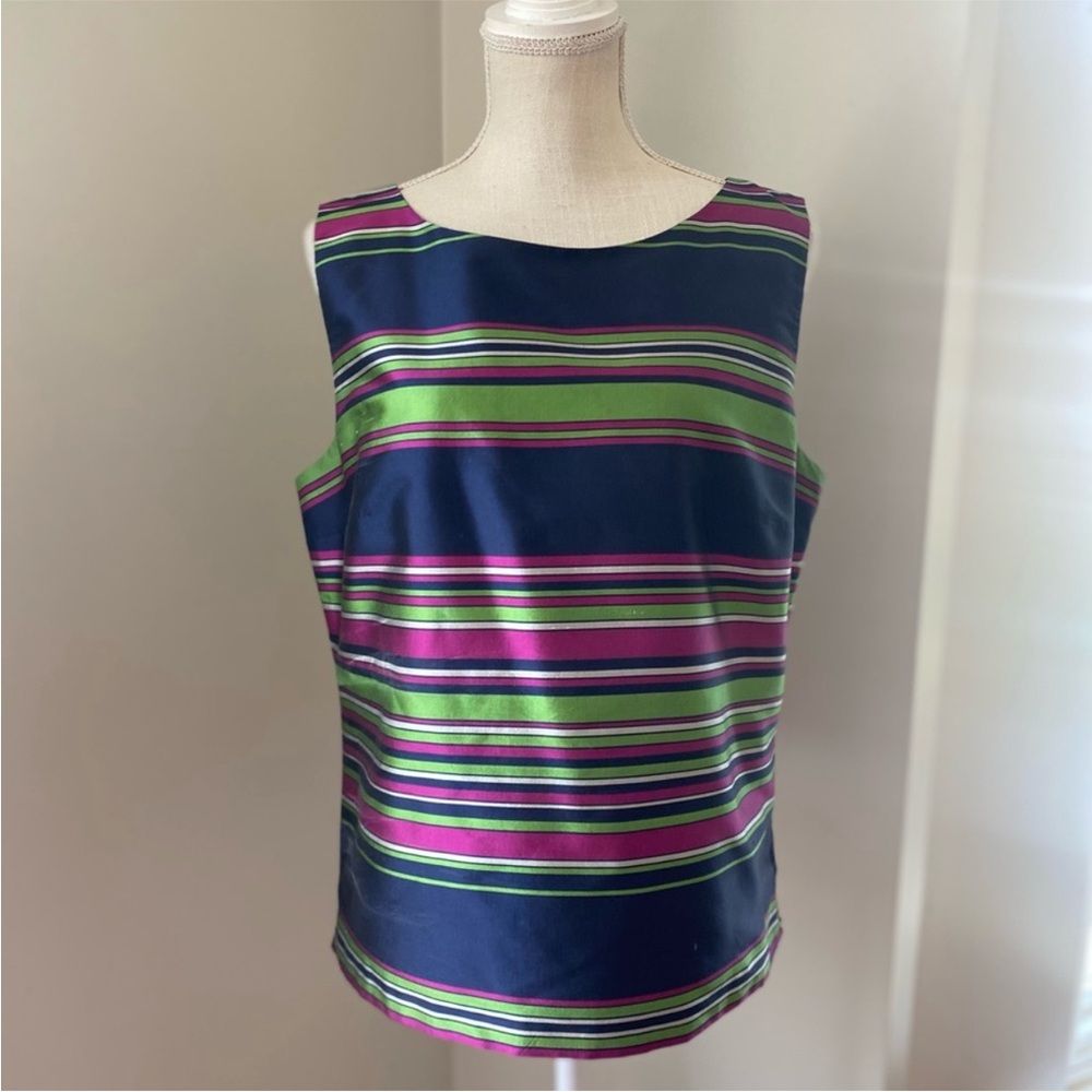 Talbots Silk Top Womens 10p Sleeveless Blouse Striped Tank Summer Nautical Beach
